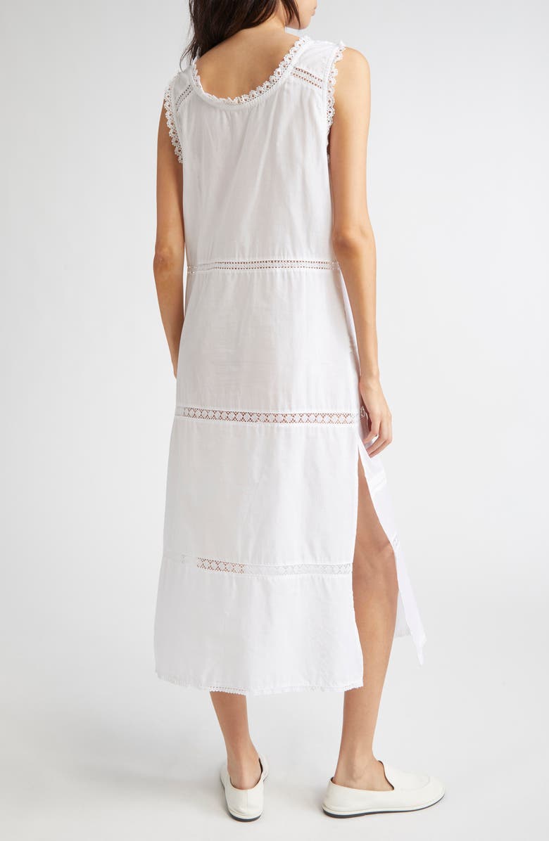 KÚR Lace Trim Pleated Cotton Shift Dress, Alternate, color, White