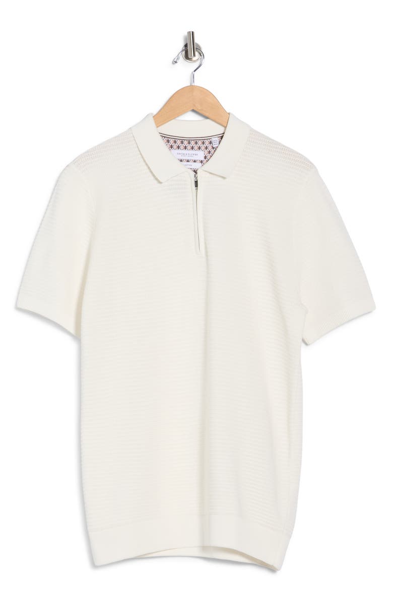 DENIM AND FLOWER Textured Quarter Zip Knit Polo, Alternate, color, Cream Textured