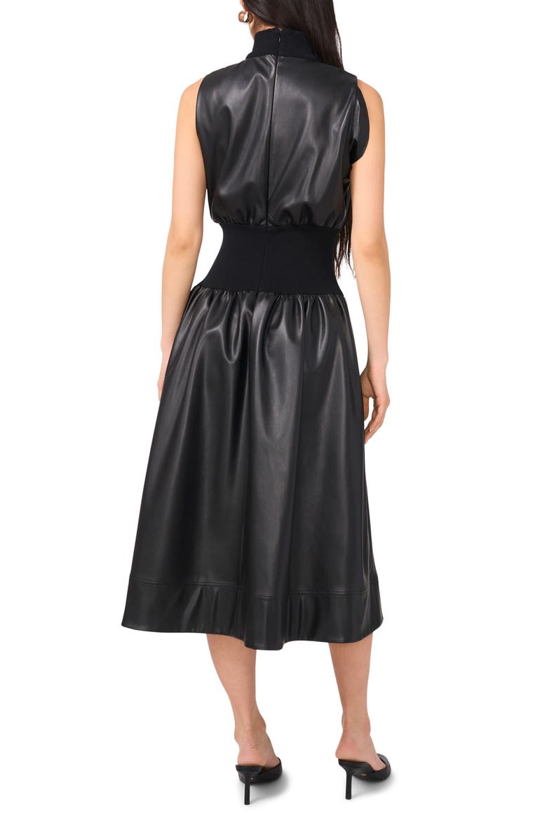 Mixed Media Faux Leather Midi Dress, Alternate, color, RICH BLACK
