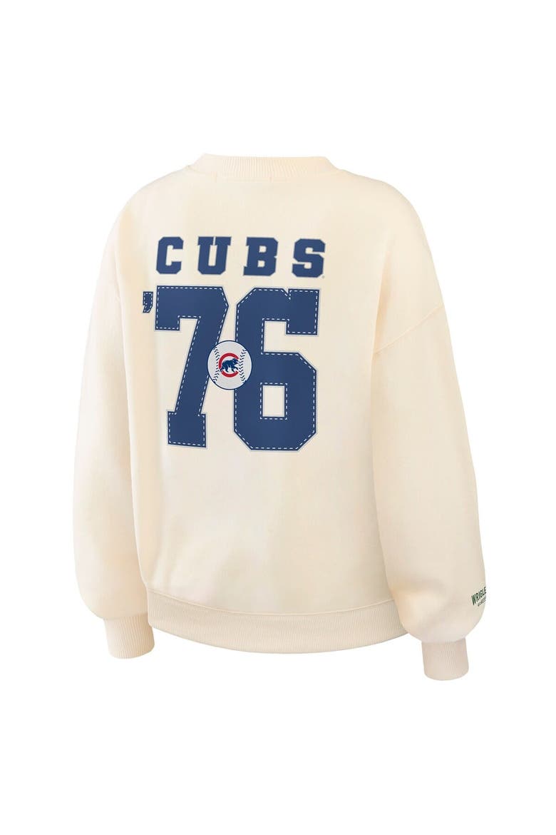 Women's WEAR by Erin Andrews Cream Chicago Cubs Heavyweight Crew Neck Sweatshirt, Alternate, color, Cream