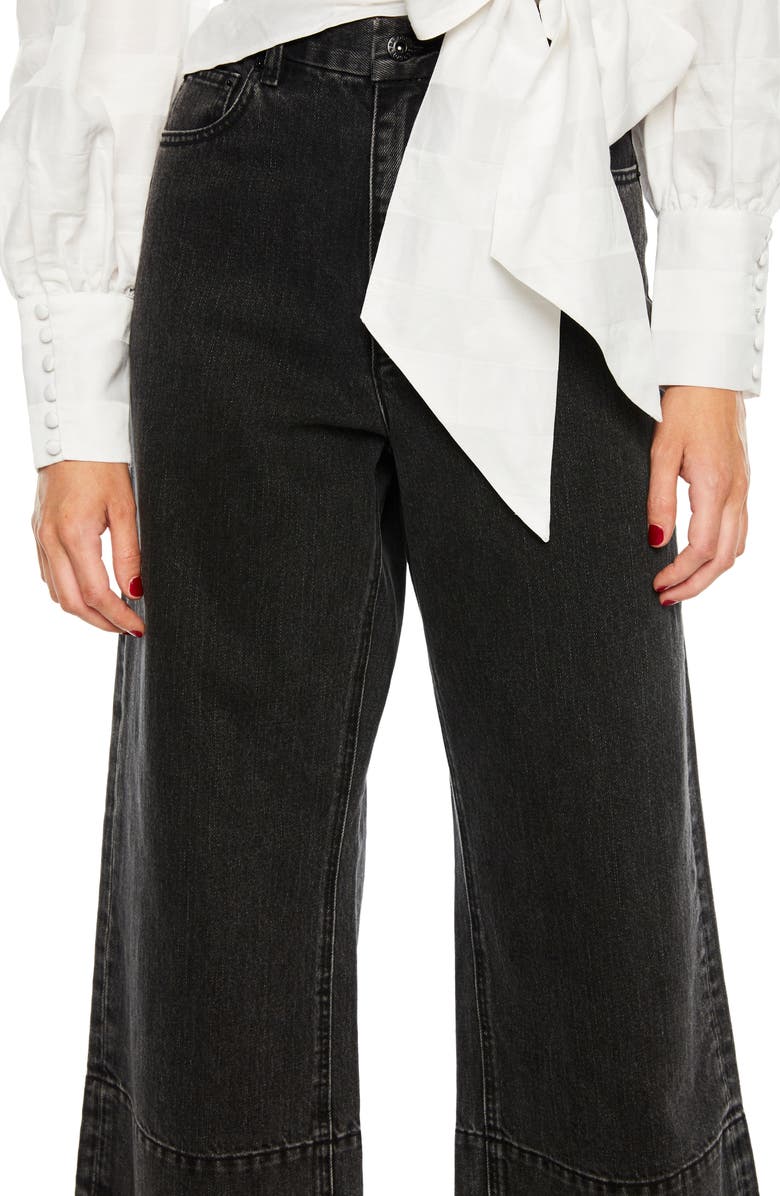 Bardot High Waist Release Hem Wide Leg Jeans, Alternate, color, 