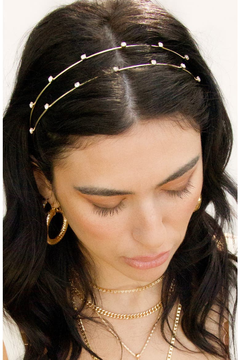 Double-Row Wire & Crystal Headband, Alternate, color, GOLD