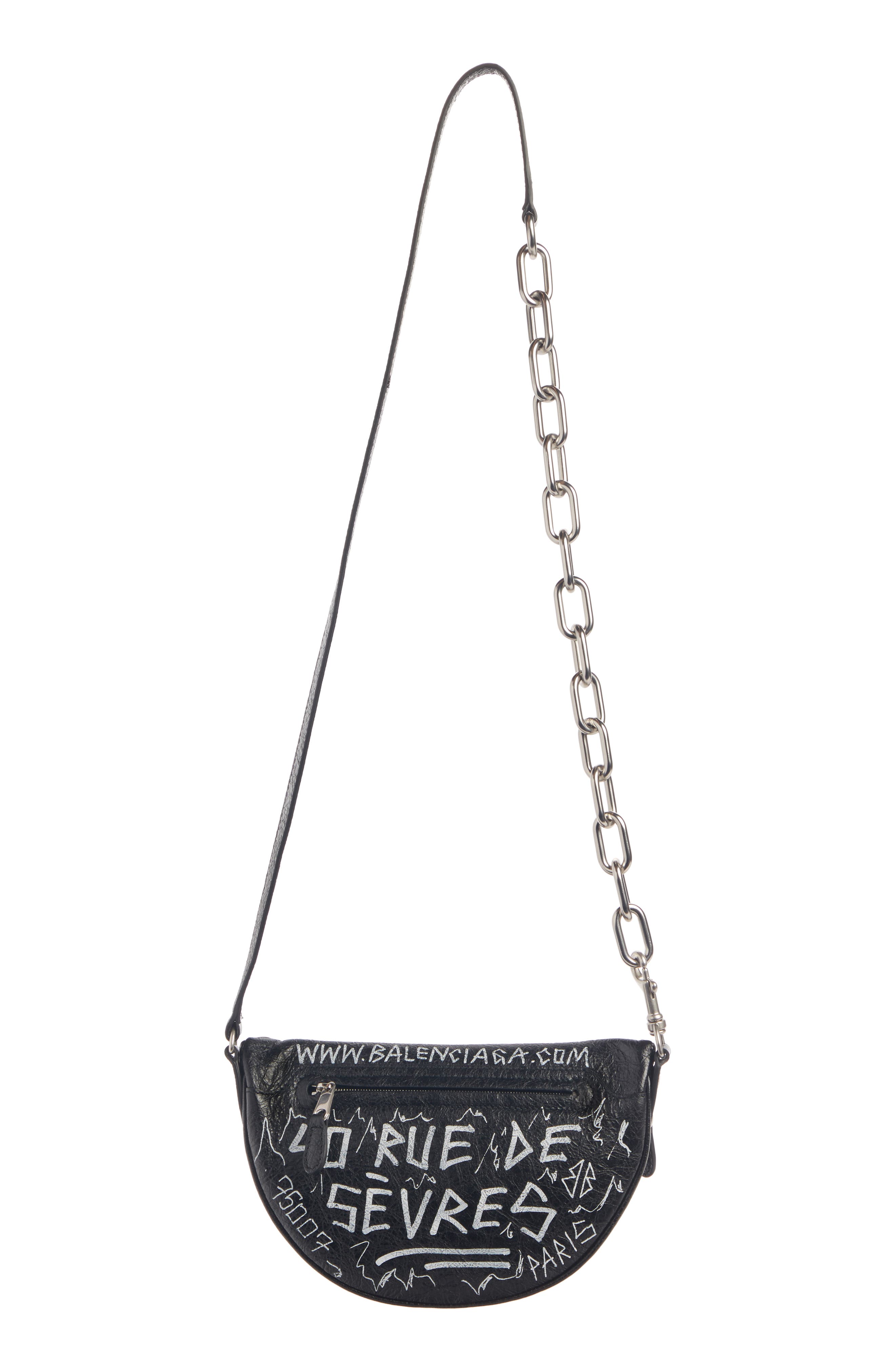 Balenciaga Extra Extra Small Souvenir AJ Logo Leather Belt Bag, Alternate, color, 