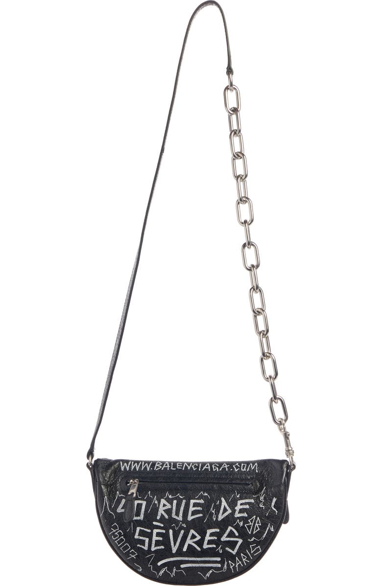 Balenciaga Extra Extra Small Souvenir AJ Logo Leather Belt Bag, Alternate, color,