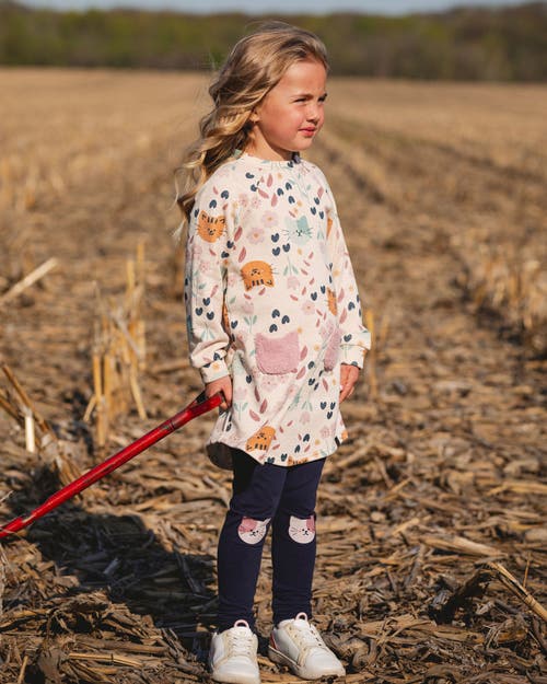 Deux Par Deux Organic Cotton Jersey Leggings With Cats In Blue