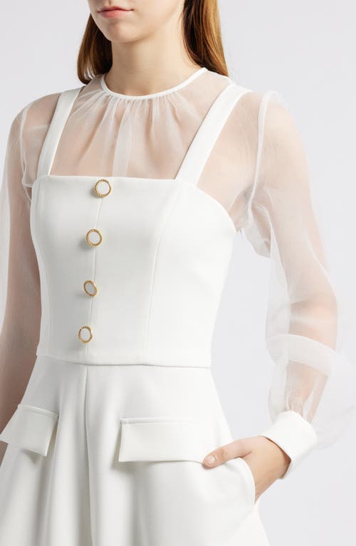 Black Halo Harvey Long Sleeve Romper In White
