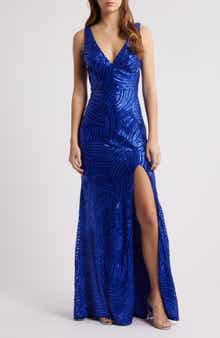 CITY STUDIO Royal Sequin Side Slit Gown