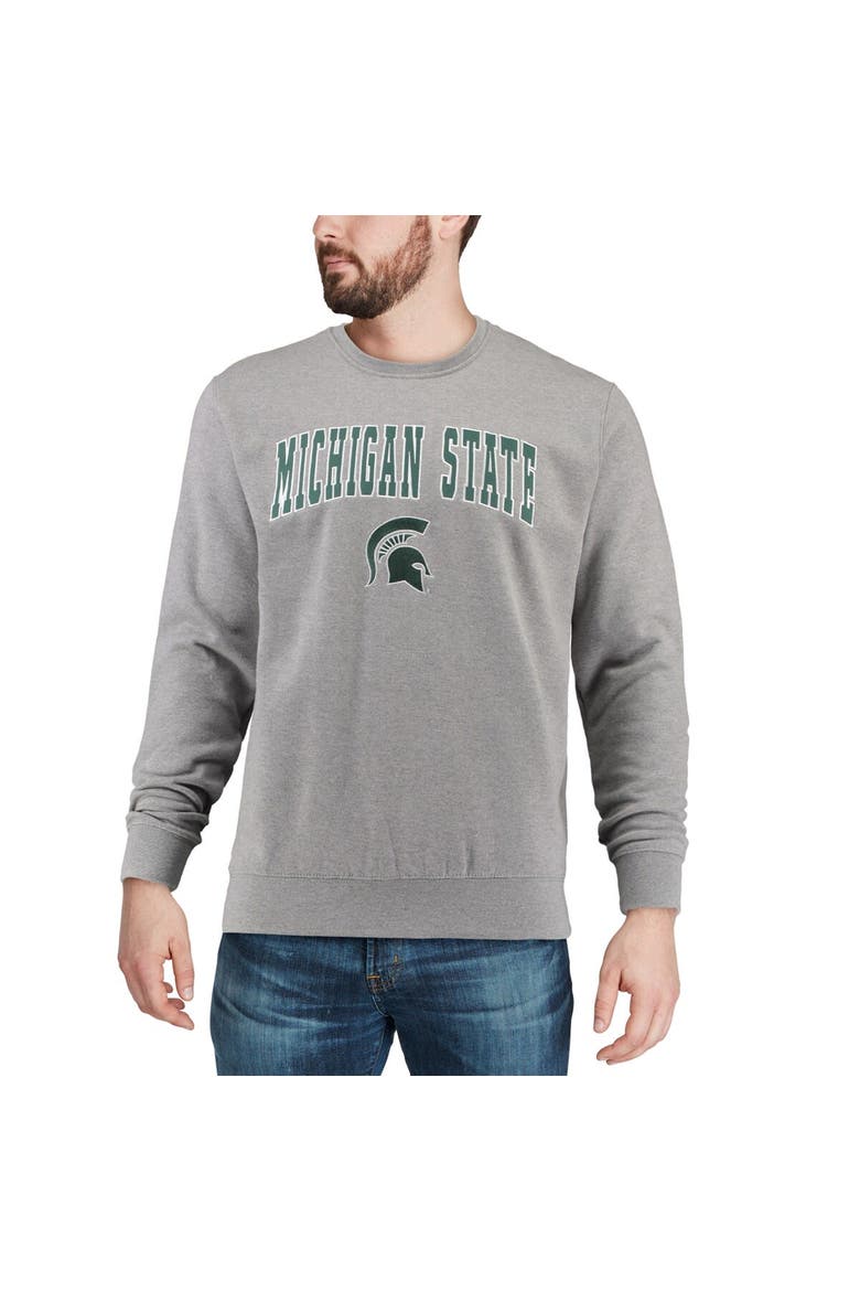 Men's Colosseum Heather Gray Michigan State Spartans Arch & Logo Crew Neck Sweatshirt, Alternate, color, Heather Gray