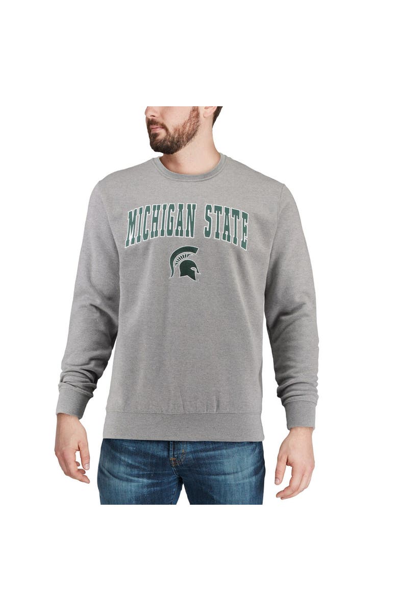 COLOSSEUM Men's Colosseum Heather Gray Michigan State Spartans Arch & Logo Crew Neck Sweatshirt, Alternate, color, Heather Gray