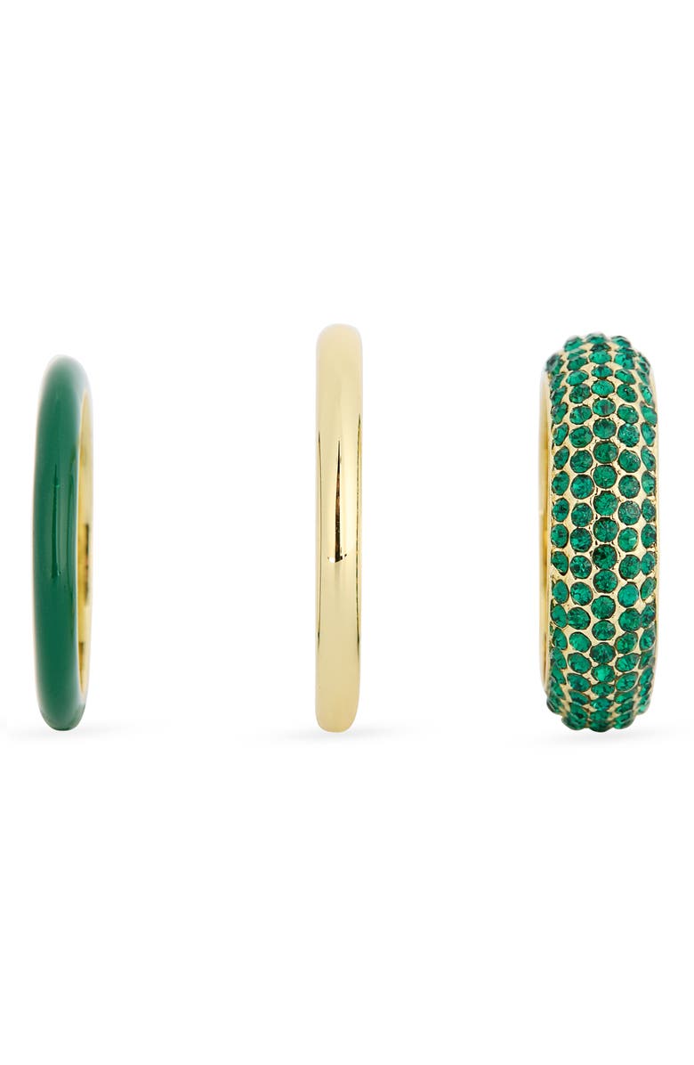 Covet Set of 3 Pavé Crystal & Enamel Stackable Rings, Alternate, color, Green/ Gold