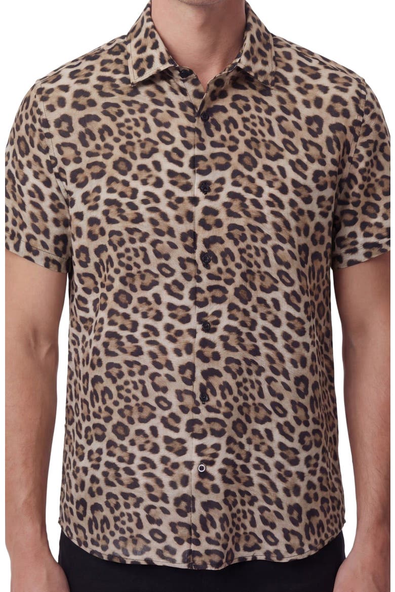 Leopard Mens Linen Button-up Shirt, Alternate, color, LEOPARD BROWN