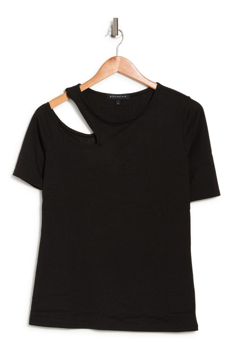 Elbow-Length Sleeve Rib Tee, Alternate, color, BLACK