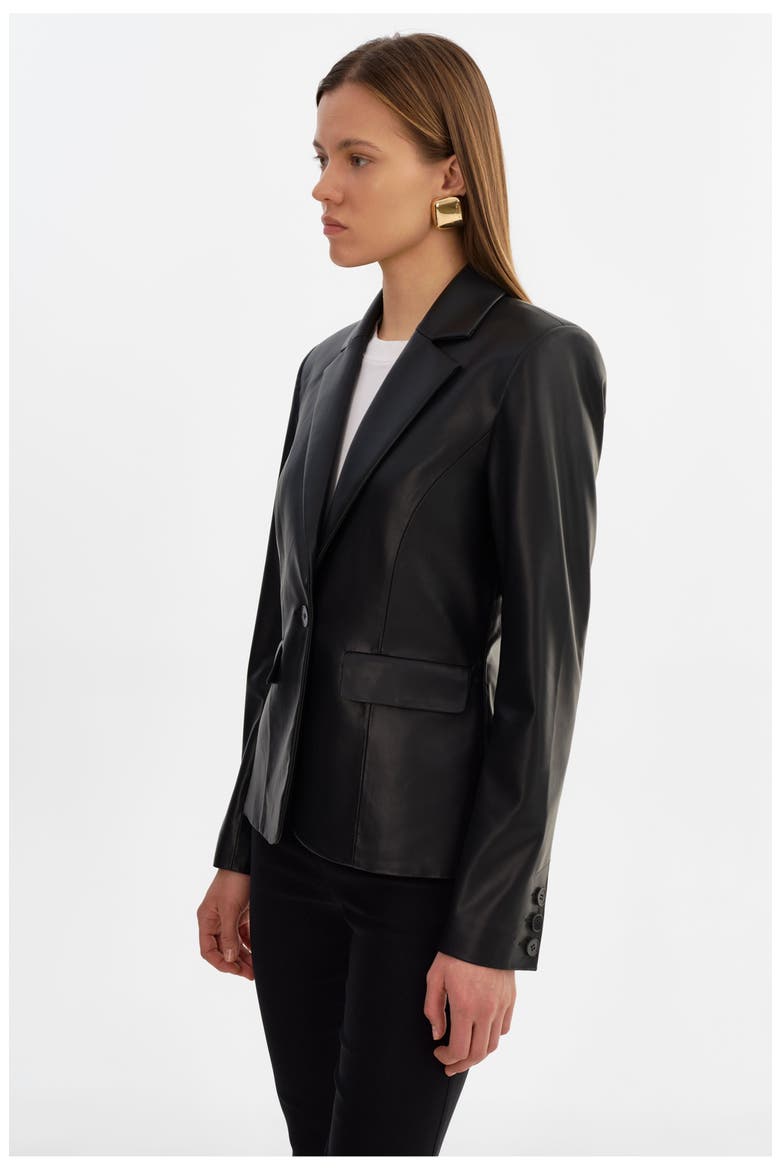 Davie | Faux Leather Fitted Blazer, Alternate, color, Black