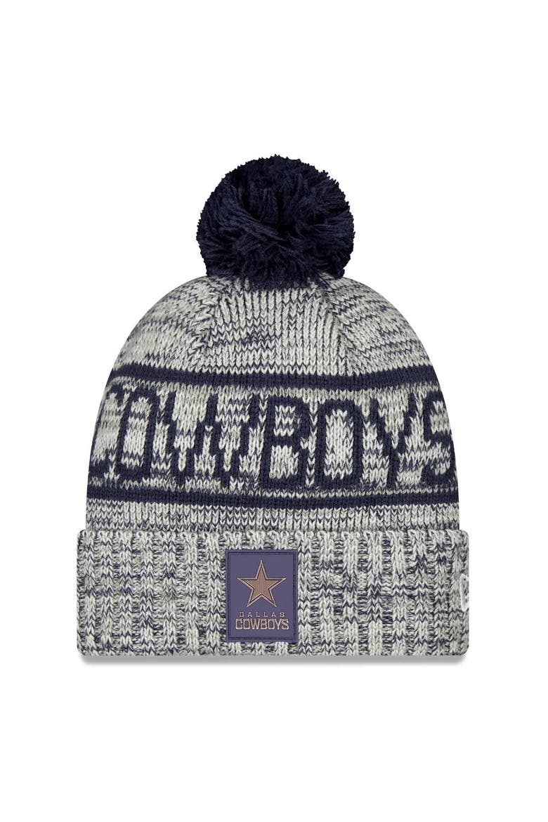 Men's New Era Gray Dallas Cowboys 2025 Sideline Cold Weather Cuffed Knit Hat with Pom, Main, color, Gray