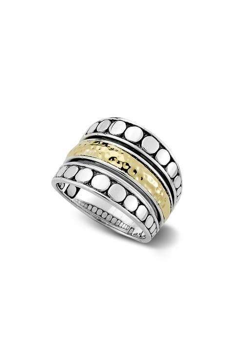 18K Yellow Gold & Sterling Silver Hammered Ring