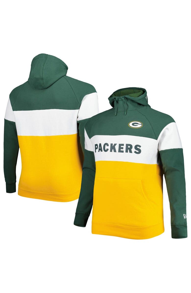 New Era Men's New Era Green/Gold Green Bay Packers Big & Tall Current Colorblock Raglan Fleece Pullover Hoodie, Main, color, Green