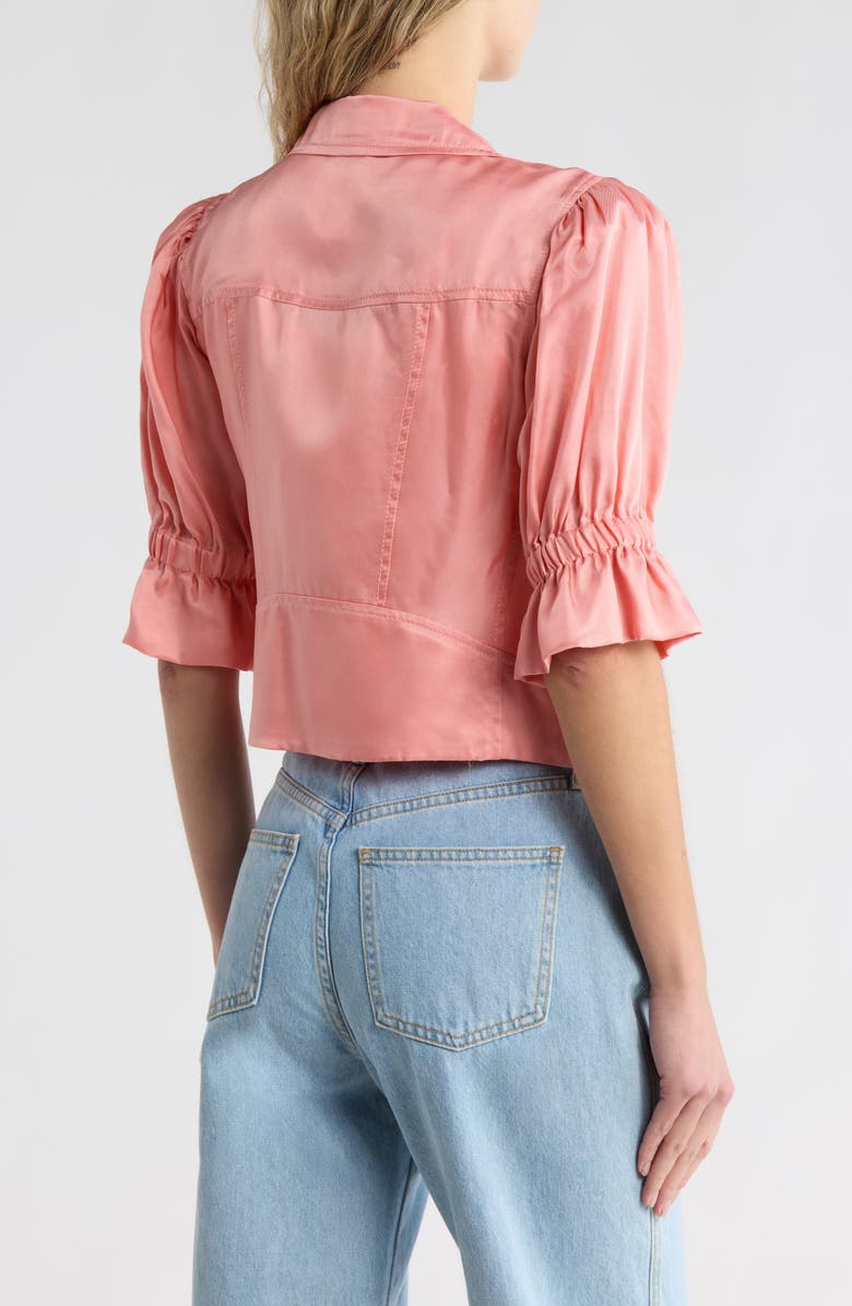 Cinq à Sept Everlee Ruffle Crop Moto Jacket, Alternate, color, Pink Poppy