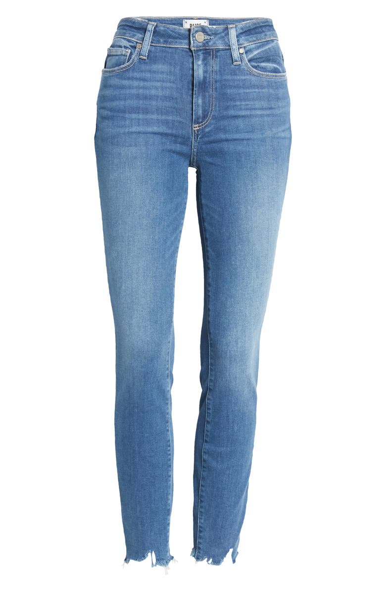 PAIGE Hoxton High Waist Distressed Hem Ankle Skinny Jeans, Alternate, color,