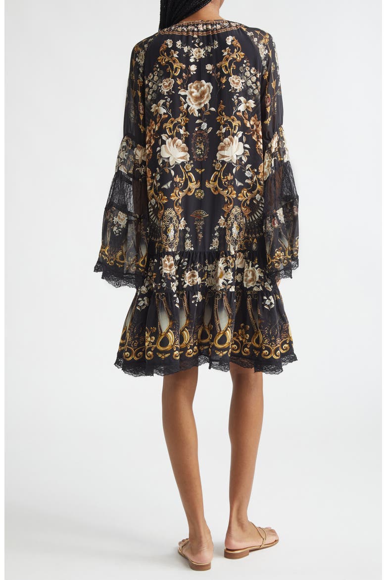 Flamenco Folklore Print Long Sleeve Tiered Ruffle Silk Minidress, Alternate, color, FLAMENCO FOLKLORE