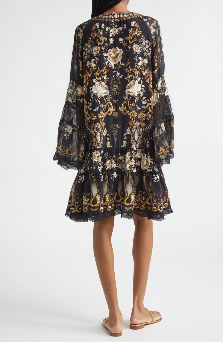 Camilla Flamenco Folklore Print Long Sleeve Tiered Ruffle Silk Minidress, Alternate, color, Flamenco Folklore