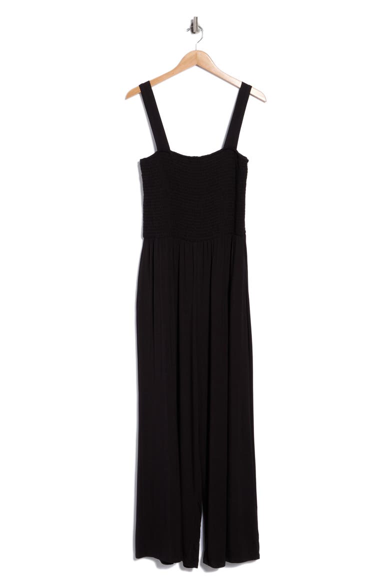 Smocked Wide Leg Jumpsuit, Alternate, color, BLACK