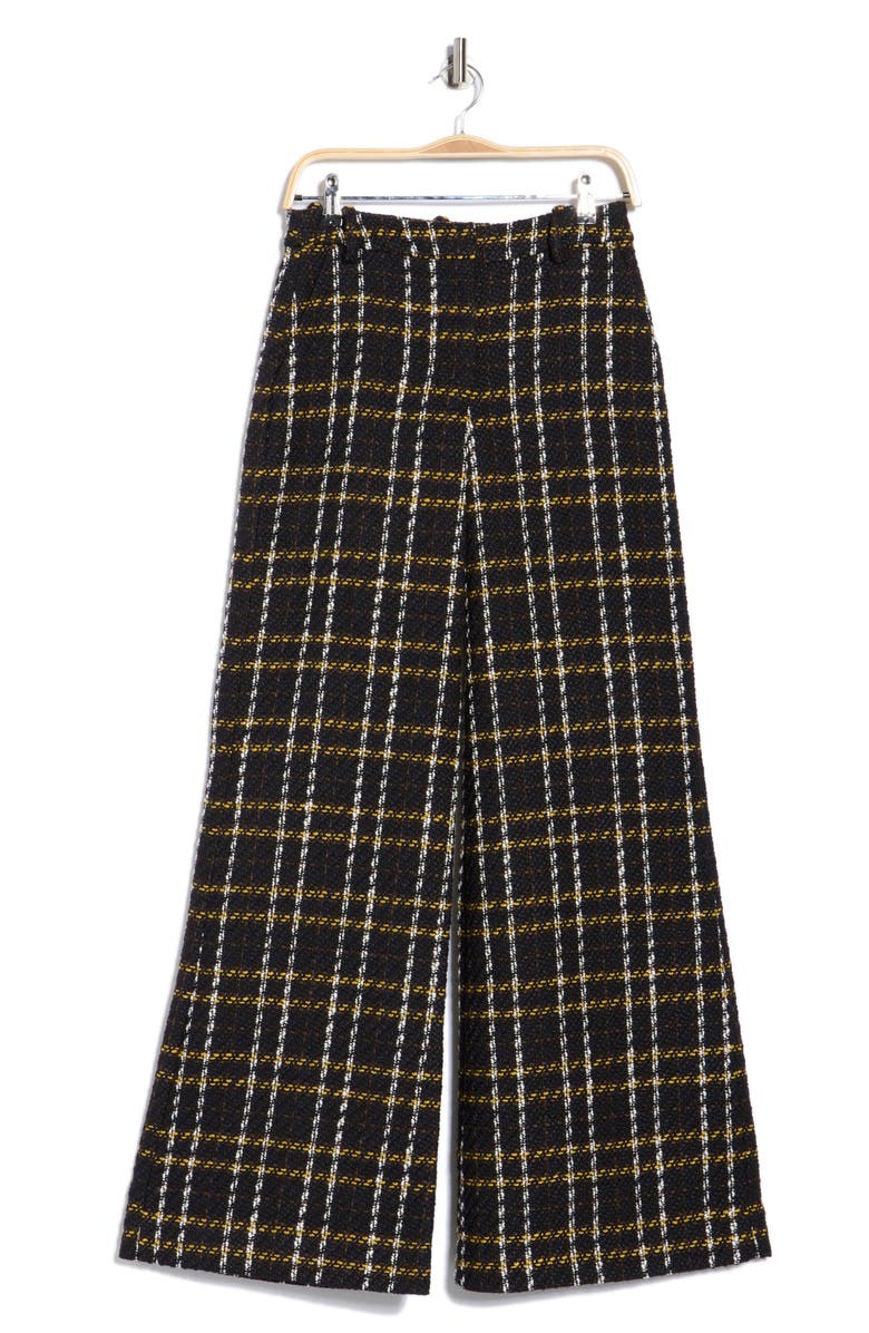 L'AGENCE Pilar Bouclé Wide Leg Pants, Alternate, color, Black Yellow Multi Plaid