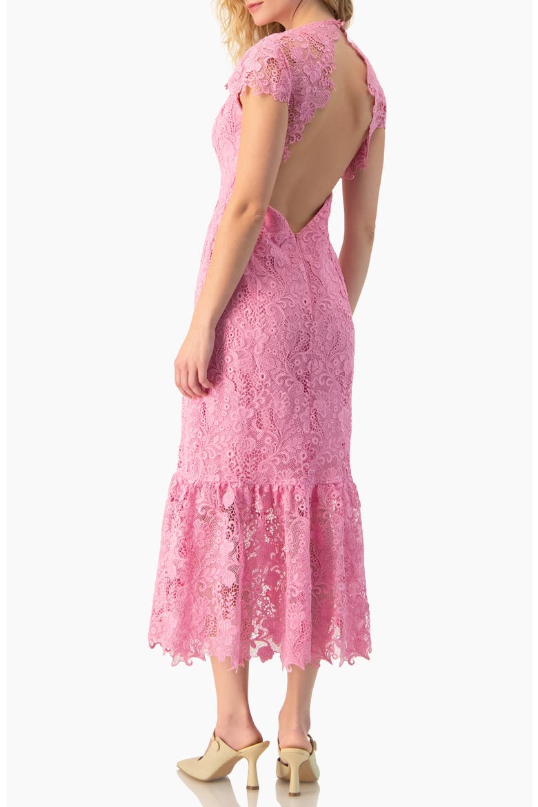 Lace Cap-Sleeve Midi Dress, Alternate, color, Pink