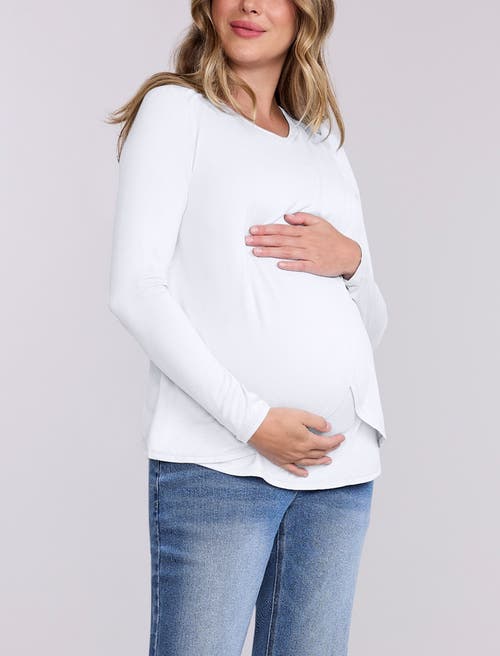 Motherhood Maternity Crewneck Long Sleeve Draped Nursing Tee In White