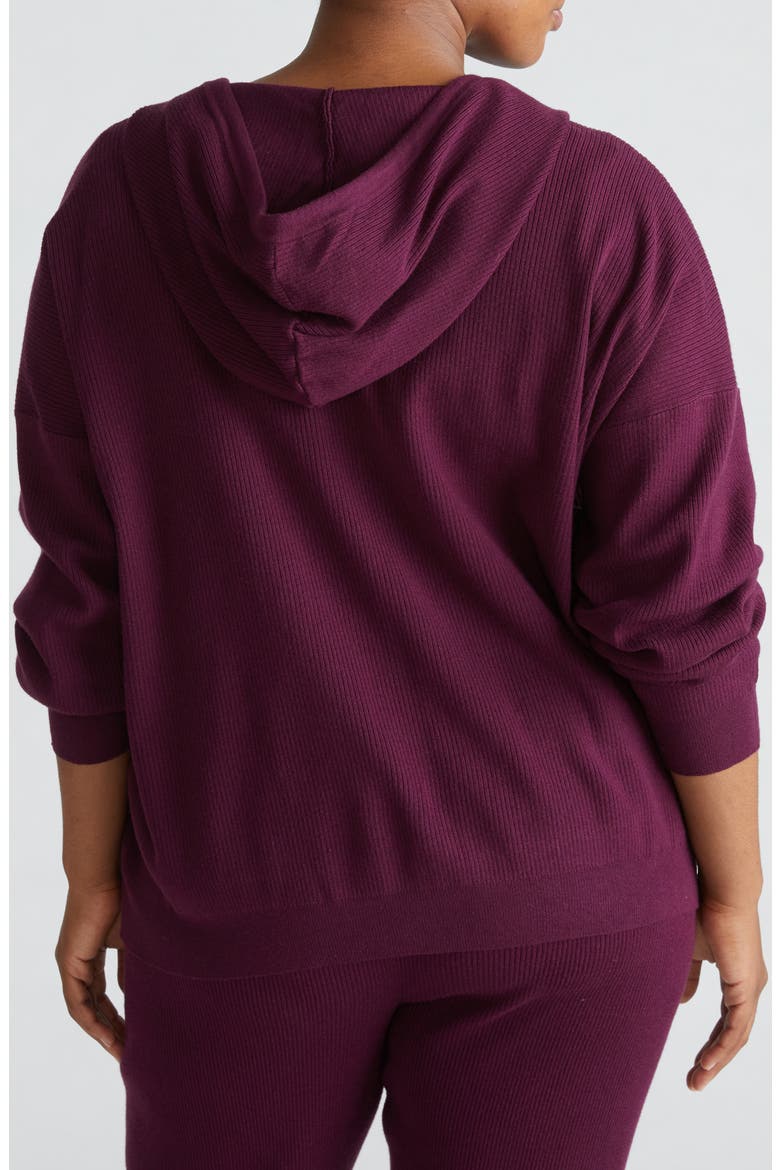 Rib Knit Zip-Up Hoodie, Alternate, color, ACAI