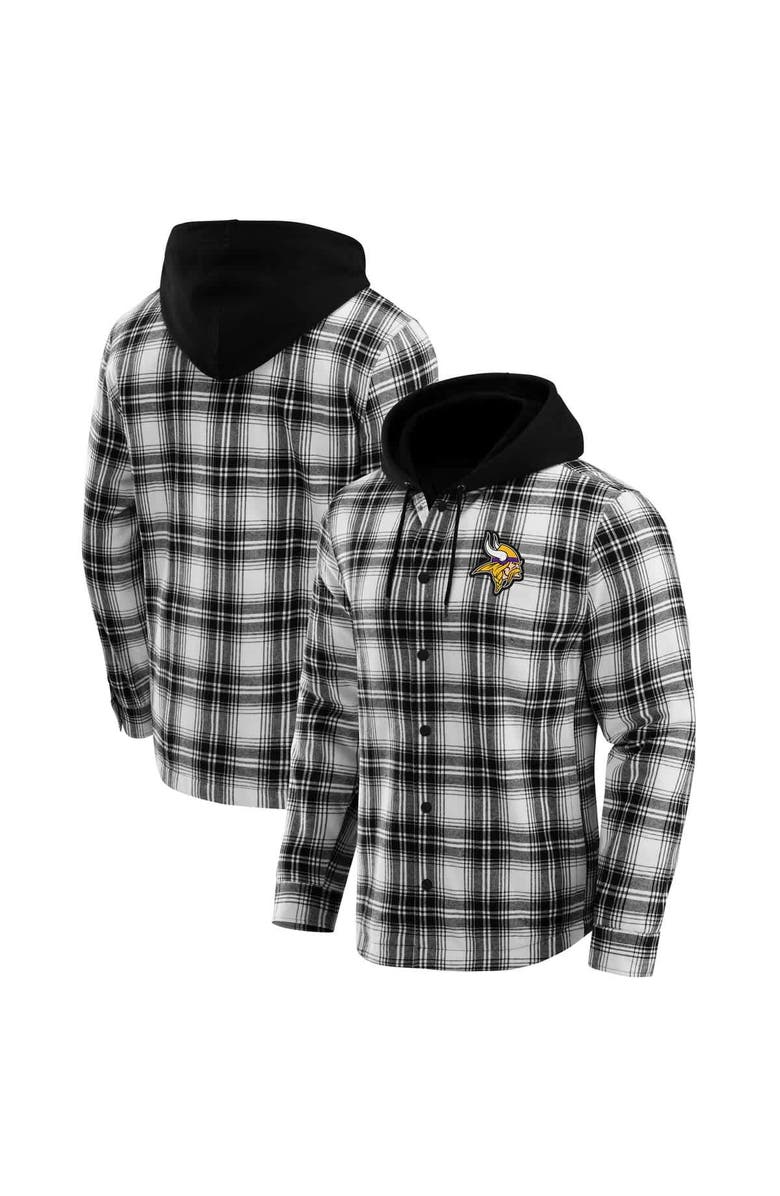Darius Rucker Collection by Fanatics Men's NFL x Darius Rucker Collection by Fanatics Black Minnesota Vikings Plaid Flannel Quilted Full-Snap Hooded Shacket, Main, color, Black