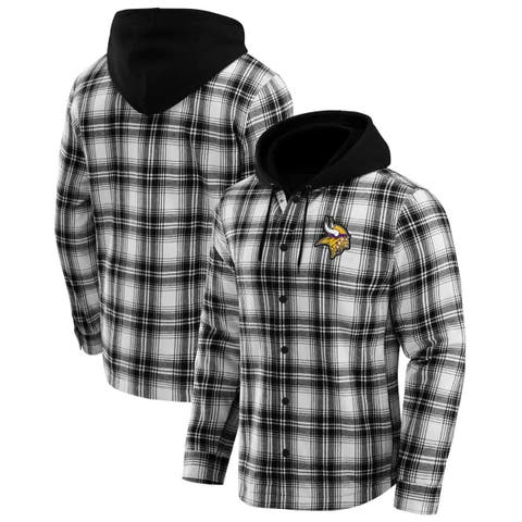 Men's NFL x Darius Rucker Collection by Fanatics Black Minnesota Vikings Plaid Flannel Quilted Full-Snap Hooded Shacket