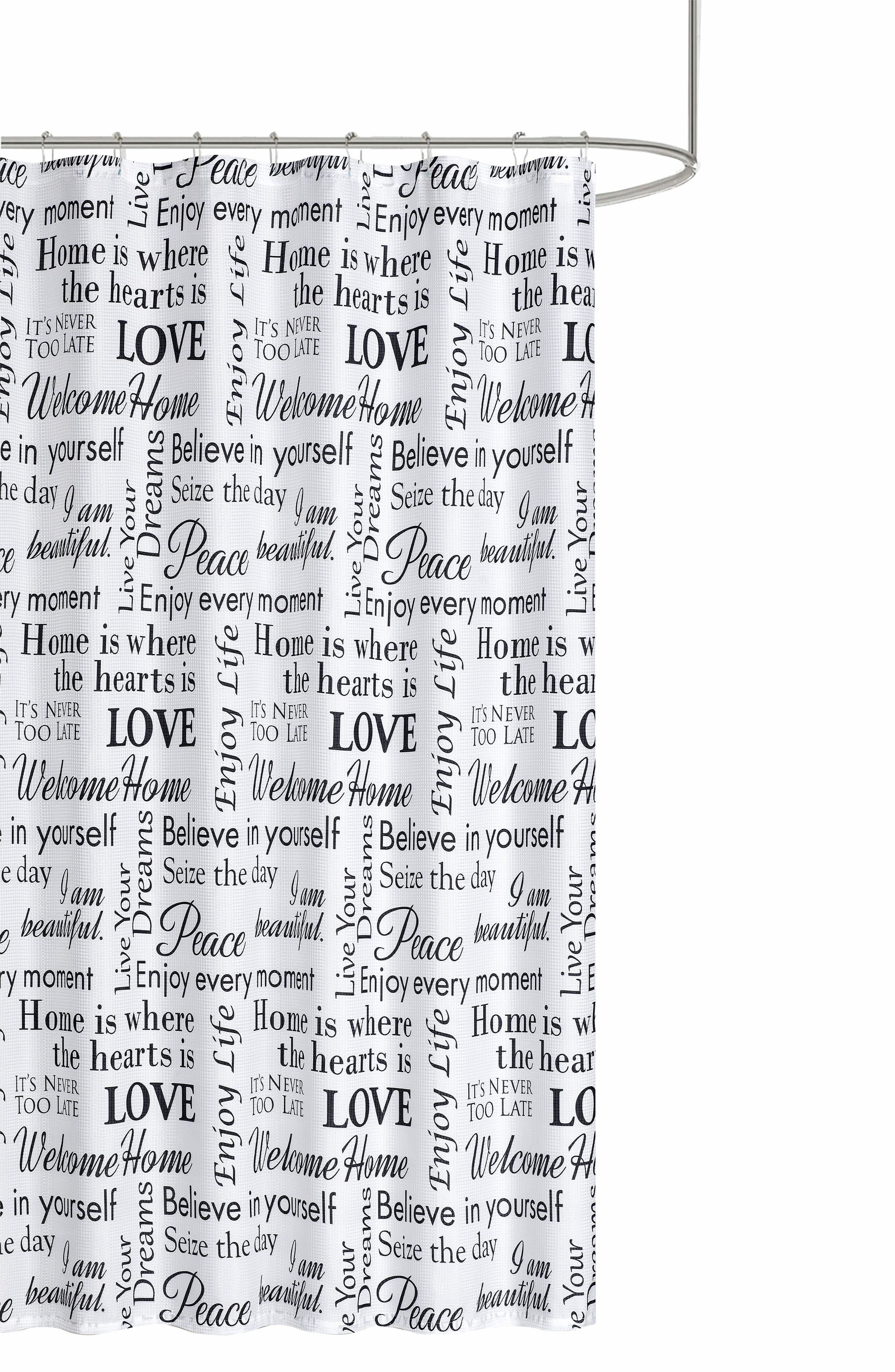 DAINTY HOME Love Phrases Textured Shower Curtain