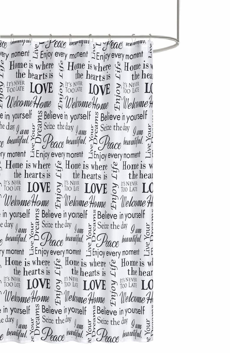 DAINTY HOME Love Phrases Textured Shower Curtain, Main, color, Black