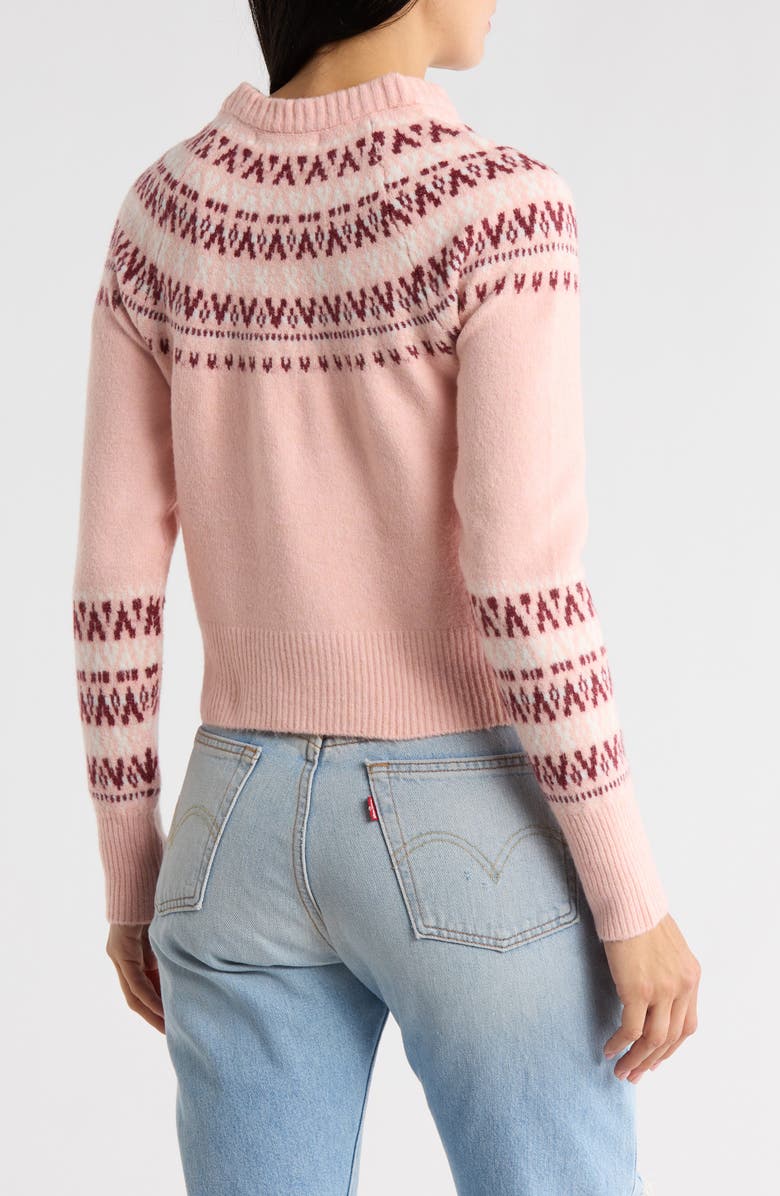 Madden Girl Fair Isle Jacquard Crewneck Crop Cardigan, Alternate, color, Silver Pink Combo