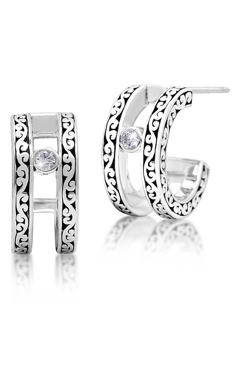 Lois Hill Single Diamond Center Parallel Signature Scroll Hoops - 0.08 ctw, Main, color, 