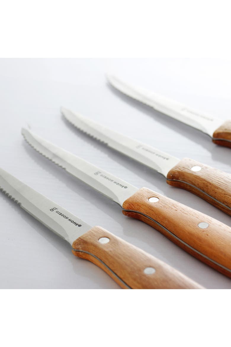 Seward 4 Piece Stainless Steel Steak Knife Cutlery Set with Wood Handles, Alternate, color, Wood