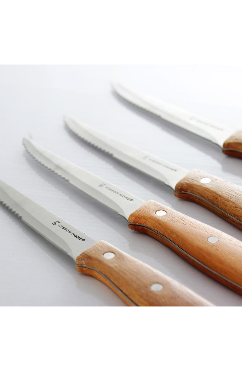 Gibson Home Seward 4 Piece Stainless Steel Steak Knife Cutlery Set with Wood Handles, Alternate, color, Wood