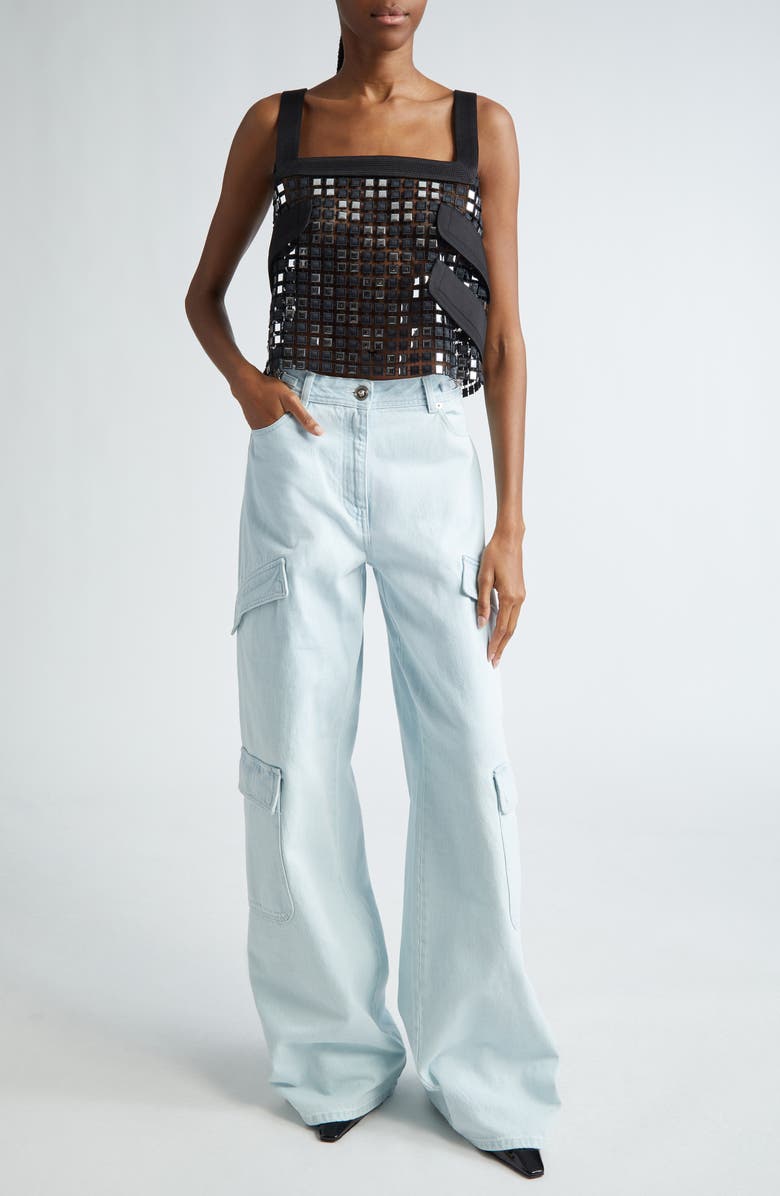 Versace Embroidered Macramé Crop Tank, Alternate, color, 