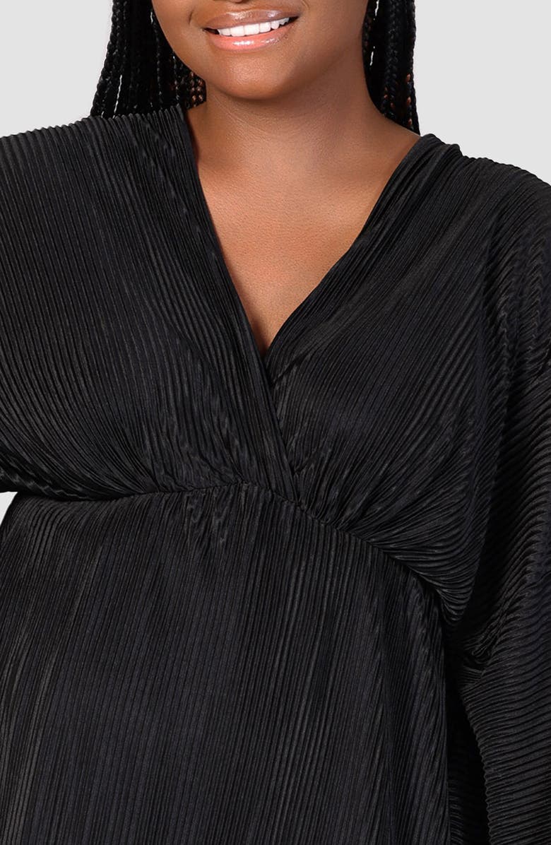 24seven Comfort Apparel Pleat Long Sleeve Fit & Flare Dress, Alternate, color, Black