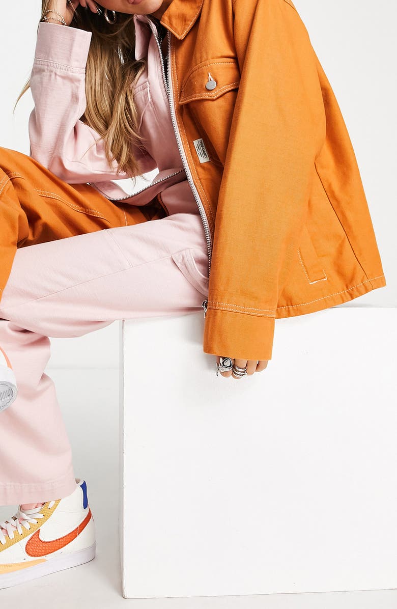 Topshop Colorblock Cotton Jacket, Alternate, color, Pink