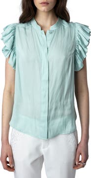 Zadig & Voltaire Tiza Ruffle Satin Button-Up Blouse