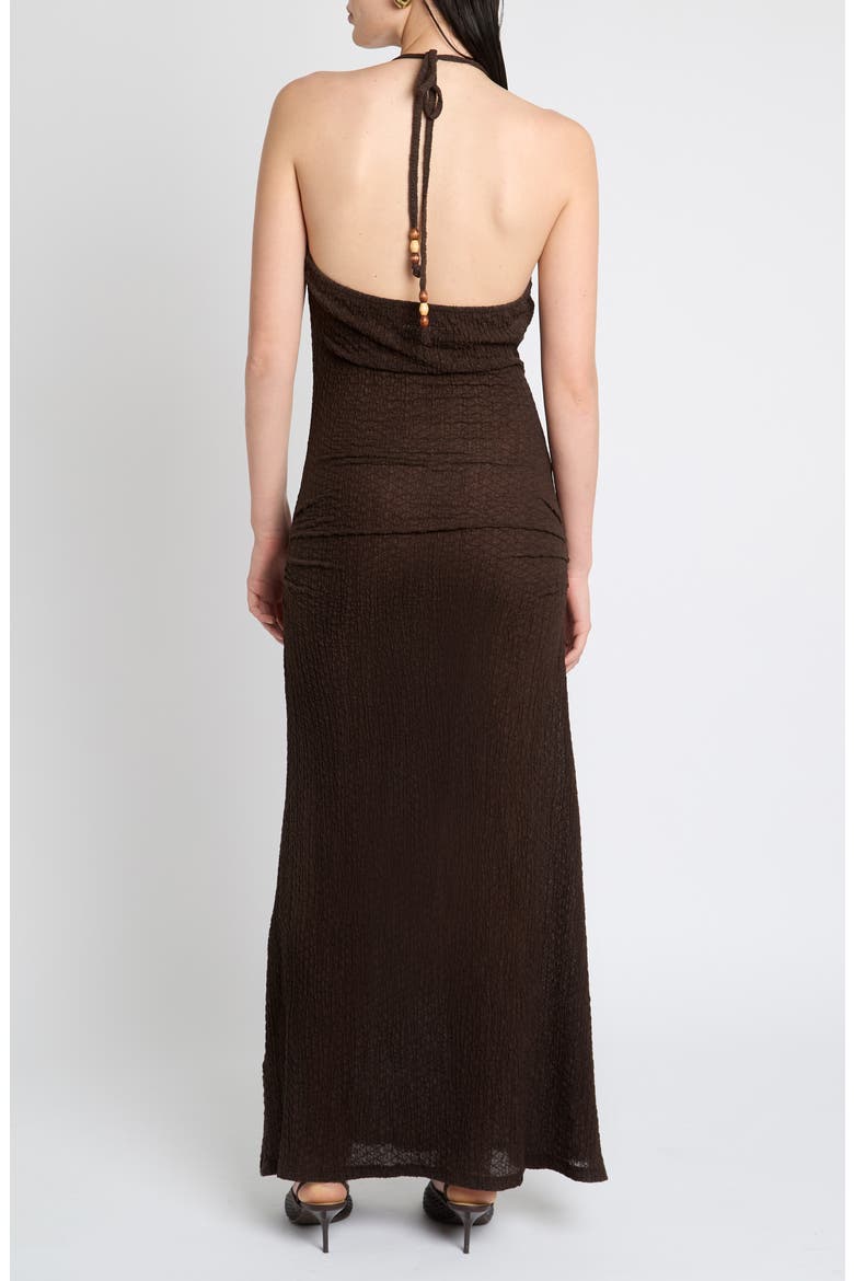 Halter Jacquard Maxi Dress, Alternate, color, BROWN