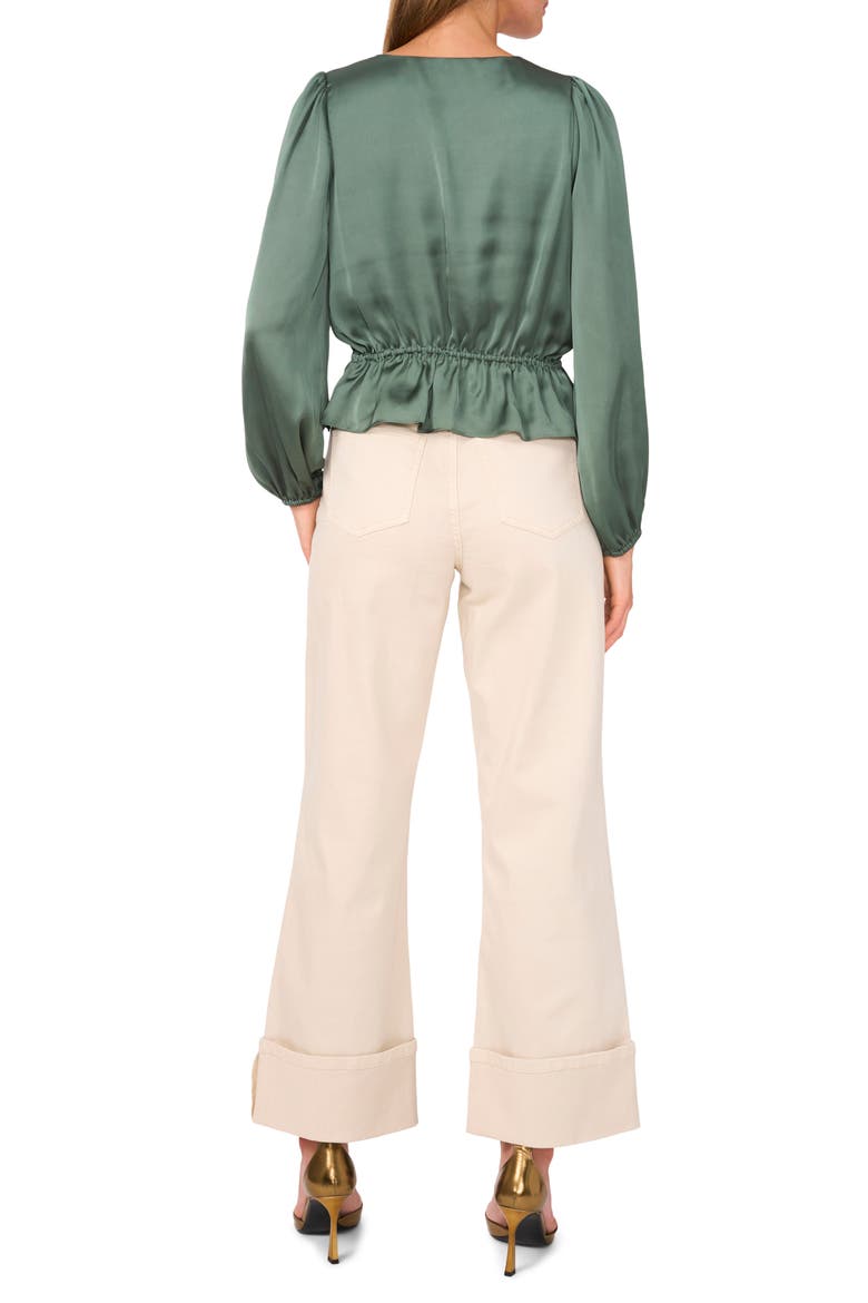 Satin Peplum Top, Alternate, color, DARK FOREST