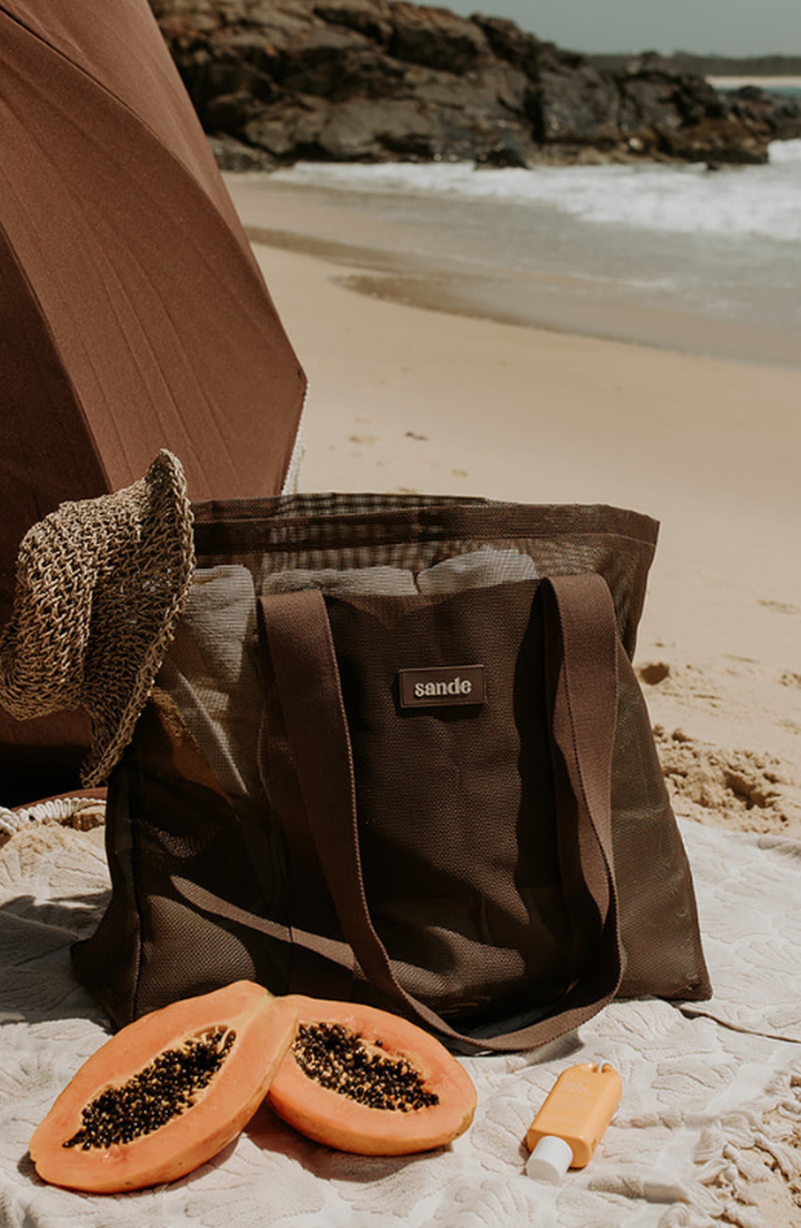 Sande Beach Hauler Mini Mesh Beach Bag, Alternate, color, Espresso