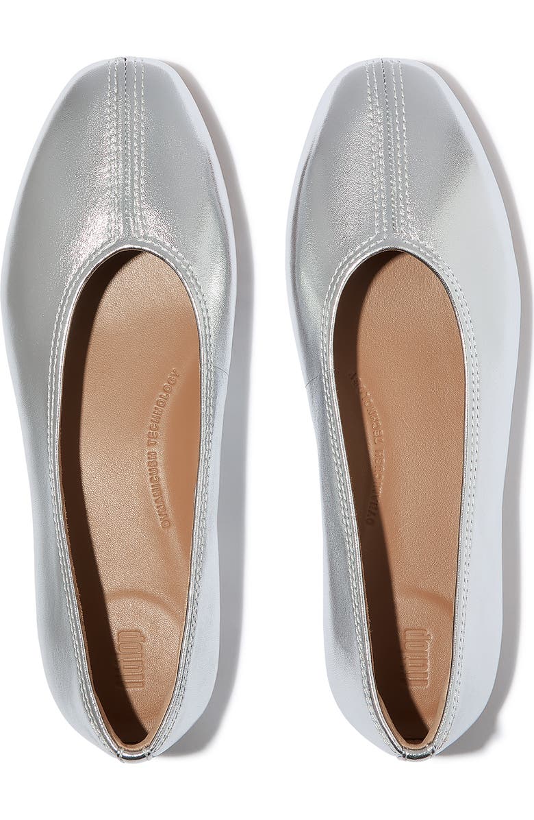 FitFlop Delicato High Cut Soft Leather Ballet Flats, Alternate, color, Silver