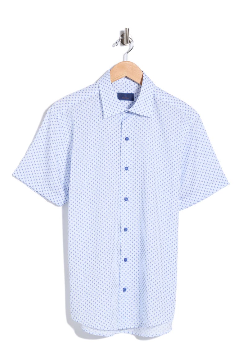 Leaf Print Short Sleeve Shirt, Alternate, color, SKY/ NAVY