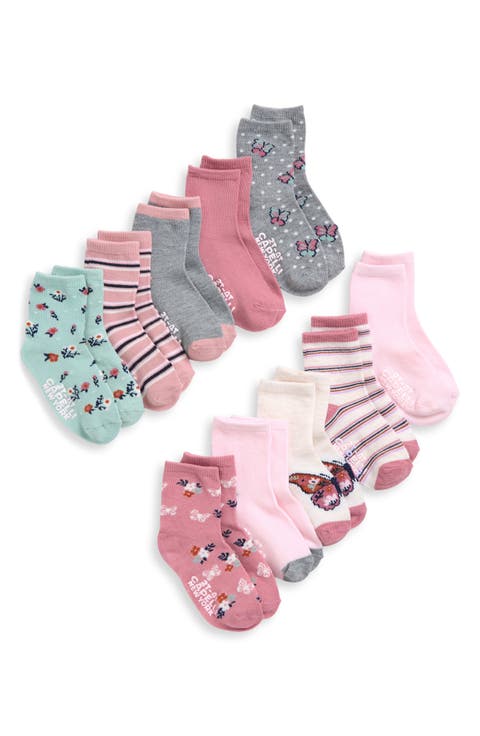 Kids' Autmn Butterfly Assorted 10-Pack Gripper Crew Socks (Toddler)