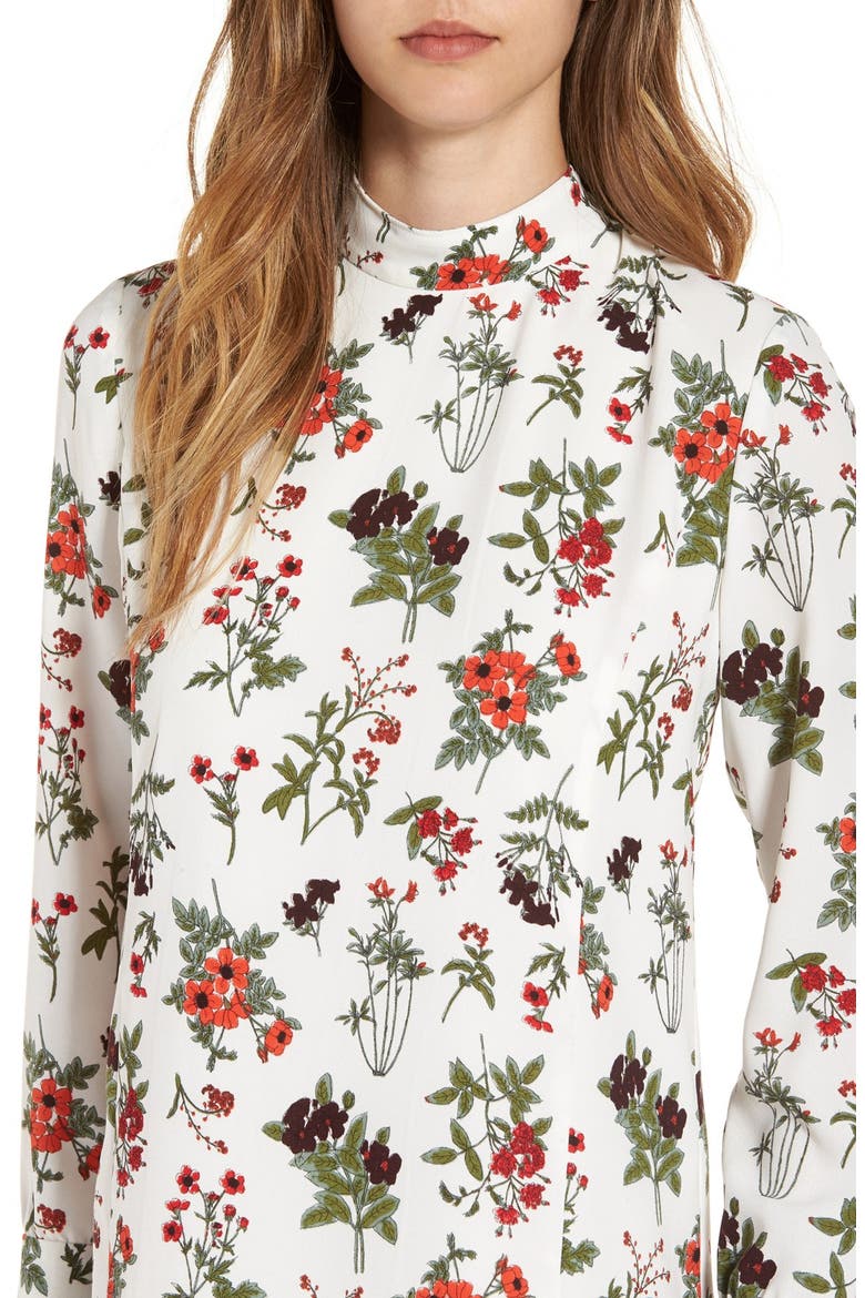 Floral Print Mock Neck Shift Dress, Alternate, color, IVORY SPLICED FLORAL