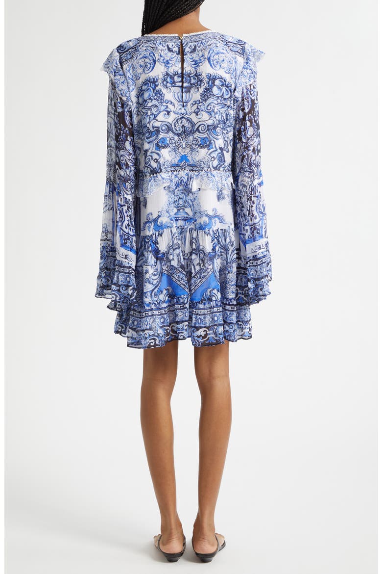 A Tiled Wonderland Print Long Sleeve Tiered Ruffle Silk Chiffon Minidress, Alternate, color, A TILED WONDERLAND