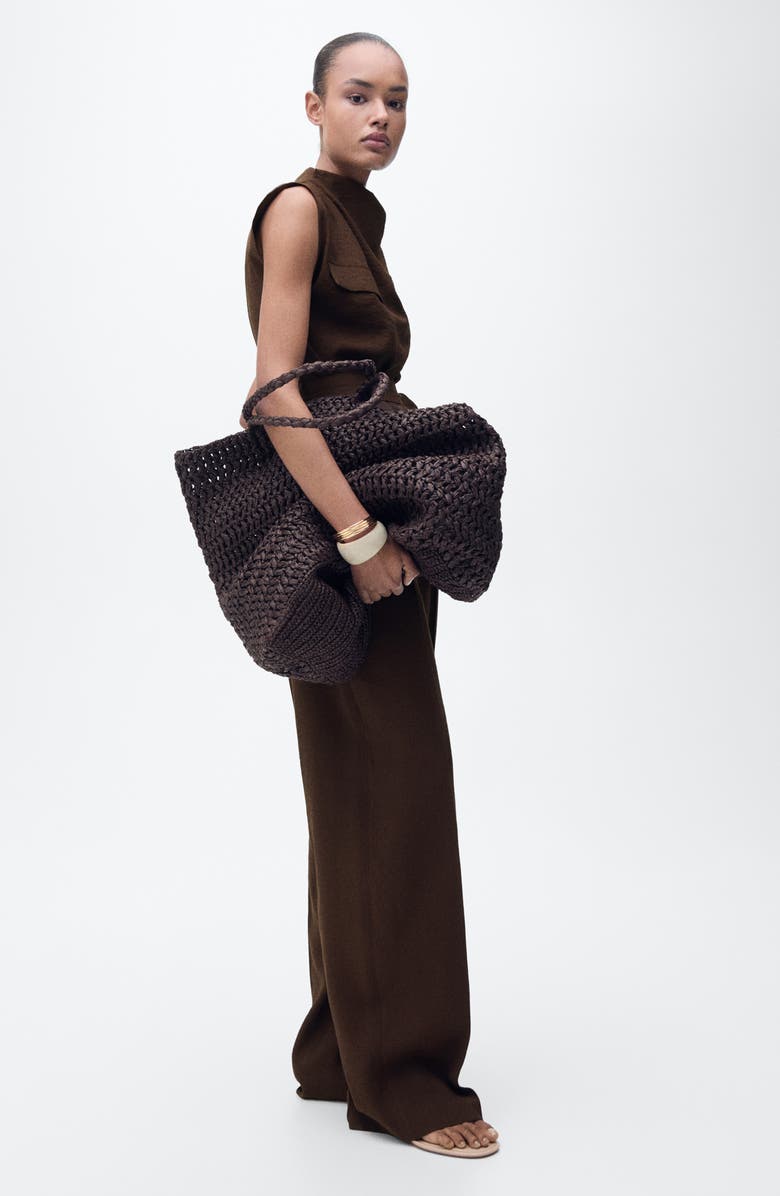 MANGO Drape Tie Belt Sleeveless Top, Alternate, color, Chocolate